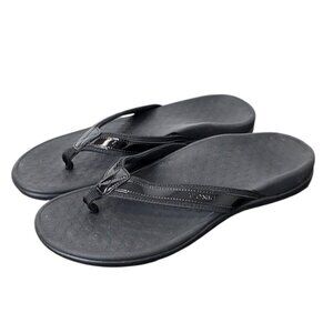 Vionic Tide Sandals, Sz 10 Arch Support, Black, Patent, Thong, Slip On, Toe Post